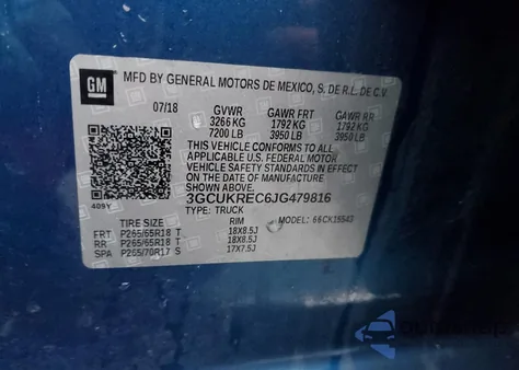 2018 Chevrolet Silverado 1500 2Lt из США, поврежденный, VIN 3GCUKREC6JG479816